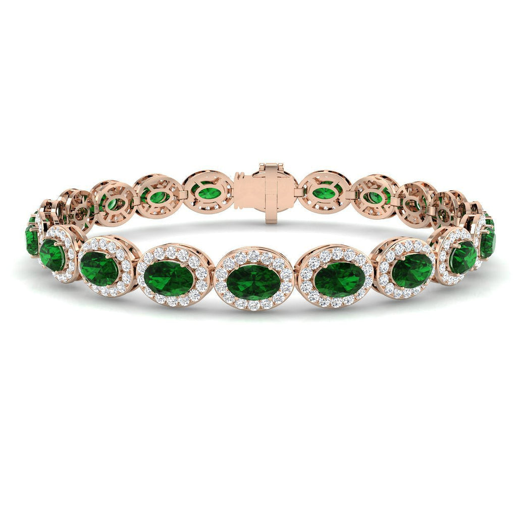 Emerald & Diamond Halo Bracelet 12.00ct in 18k Rose Gold - All Diamond