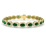 Emerald & Diamond Halo Bracelet 12.00ct in 18k Yellow Gold - All Diamond