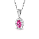 Halo Pink Sapphire 0.30ct with Diamond Necklace in 9k White Gold - All Diamond