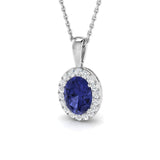 Halo Tanzanite 1.20ct with Diamond Necklace in 9k White Gold - All Diamond