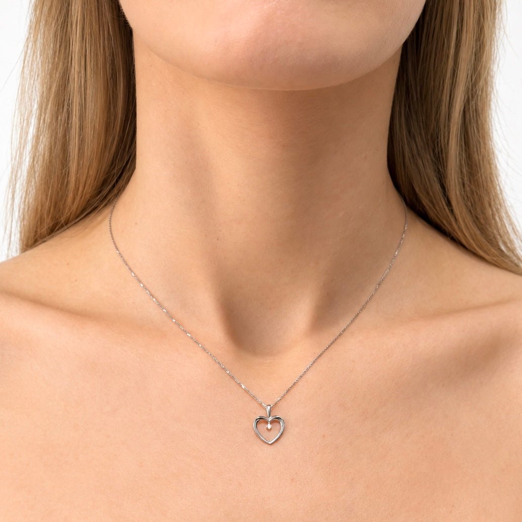 Heart Pendant 0.02ct Diamond 9K White Gold - All Diamond