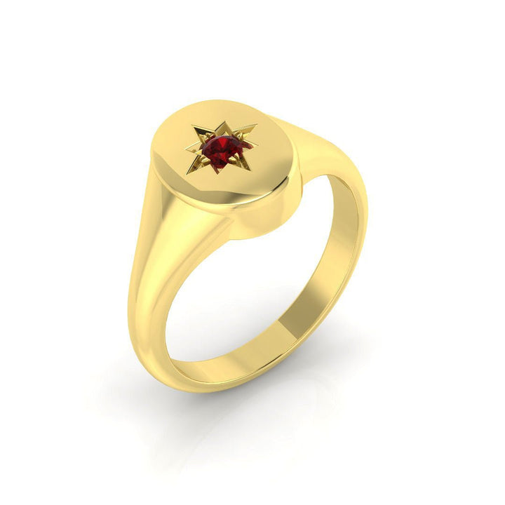 Anillo de sello de rubí individual para hombre de 0,09 quilates en oro amarillo de 9 k