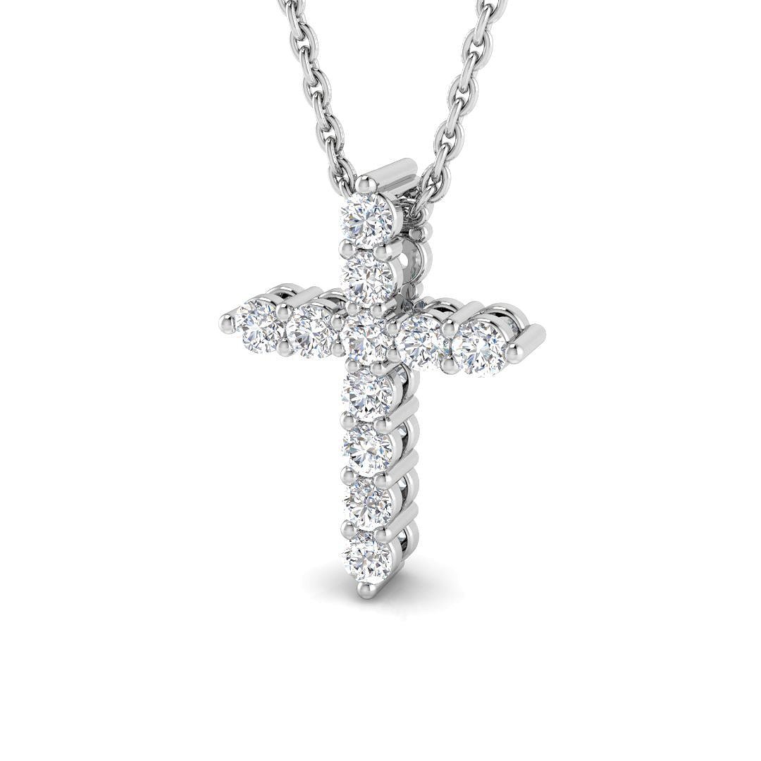 Modern Diamond Cross Pendant Necklace 0.25ct in 9k White Gold - All Diamond
