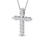 Modern Diamond Cross Pendant Necklace 0.75ct in 9k White Gold - All Diamond