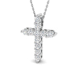 Modern Diamond Cross Pendant Necklace 0.75ct in 9k White Gold - All Diamond