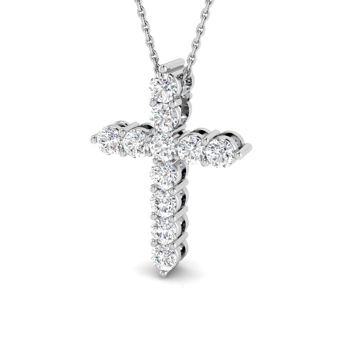 Modern Diamond Cross Pendant Necklace 1.00ct in 18k White Gold - All Diamond