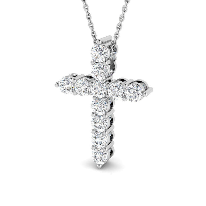 Collar moderno con colgante de cruz de diamantes de 1,00 ct en oro blanco de 18 k