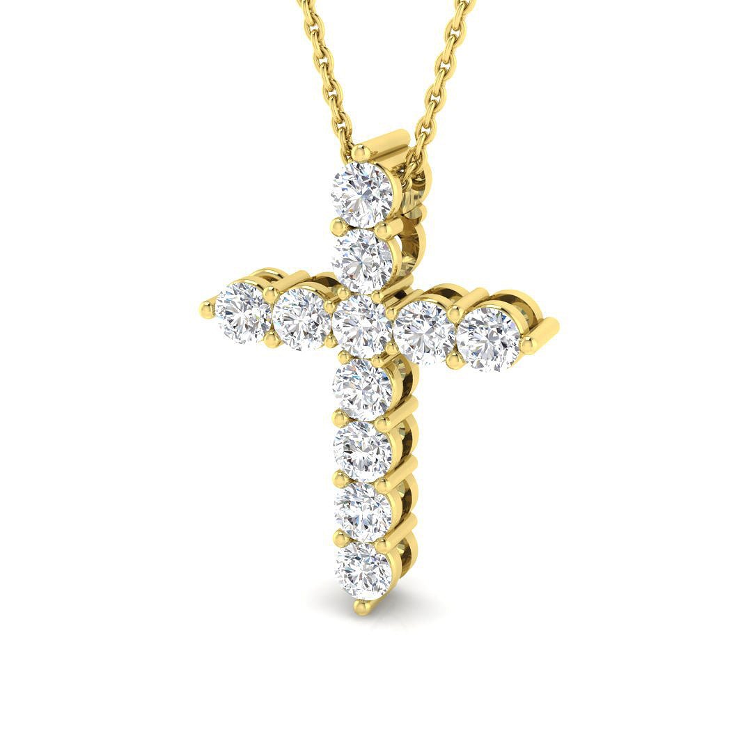 Modern Diamond Cross Pendant Necklace 1.00ct in 18k Yellow Gold - All Diamond