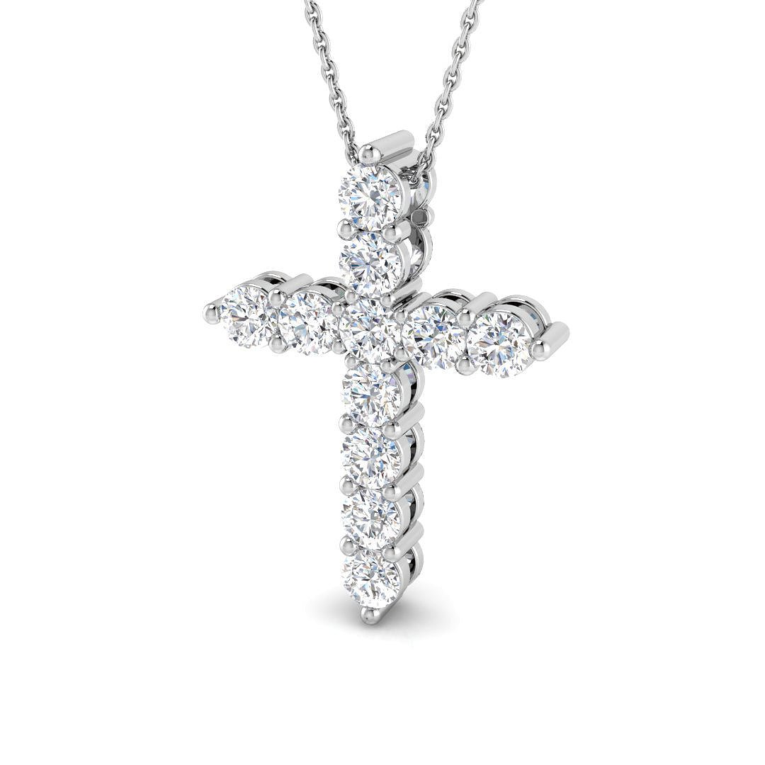 Modern Diamond Cross Pendant Necklace 1.50ct in 18k White Gold - All Diamond
