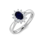 Oval 0.50ct Blue Sapphire 0.20ct Diamond Cluster Ring 18k White Gold - All Diamond