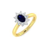 Oval 0.50ct Blue Sapphire 0.30ct Diamond Cluster Ring 18k Yellow Gold - All Diamond