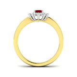 Oval 0.50ct Ruby 0.20ct Diamond Cluster Ring 18k Yellow Gold - All Diamond