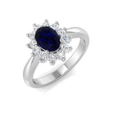 Oval 1.00ct Blue Sapphire 0.30ct Diamond Cluster Ring 18k White Gold - All Diamond