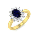 Oval 1.00ct Blue Sapphire 0.30ct Diamond Cluster Ring 18k Yellow Gold - All Diamond
