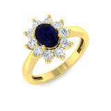 Oval 1.00ct Blue Sapphire 0.60ct Diamond Cluster Ring 18k Yellow Gold - All Diamond