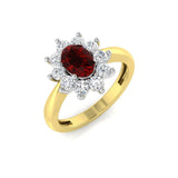 Oval 1.00ct Ruby 0.60ct Diamond Cluster Ring 18k Yellow Gold - All Diamond