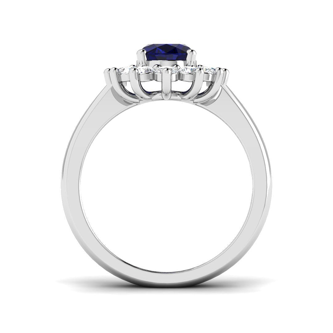 Oval 1.50ct Blue Sapphire 0.50ct Diamond Cluster Ring in Platinum - All Diamond