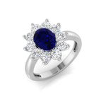 Oval 1.50ct Blue Sapphire 1.00ct Diamond Cluster Ring 18k White Gold - All Diamond