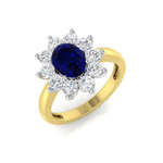 Oval 1.50ct Blue Sapphire 1.00ct Diamond Cluster Ring 18k Yellow Gold - All Diamond