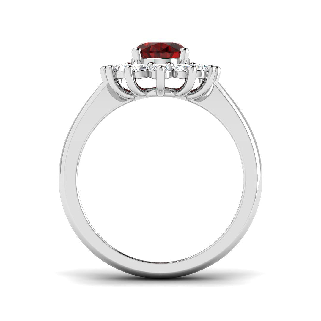 Oval 1.50ct Ruby 0.50ct Diamond Cluster Ring 18k White Gold - All Diamond
