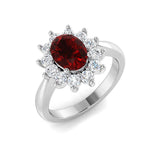 Oval 1.50ct Ruby 0.50ct Diamond Cluster Ring 18k White Gold - All Diamond