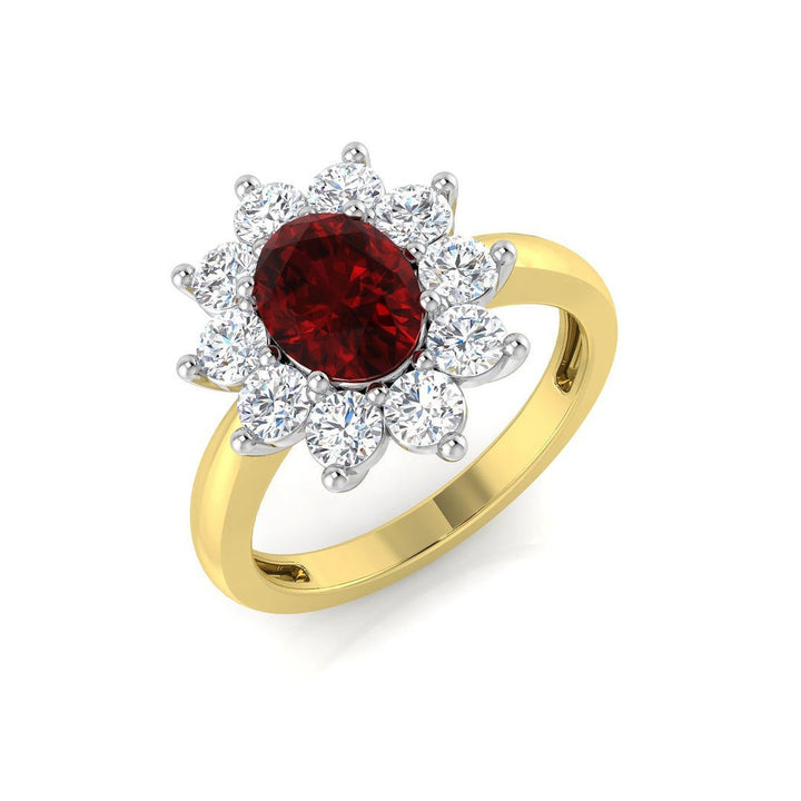Oval 1.50ct Ruby 1.00ct Diamond Cluster Ring 18k Yellow Gold
