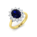 Oval 2.58ct Blue Sapphire 0.99ct Diamond Cluster Ring 18k Yellow Gold - All Diamond