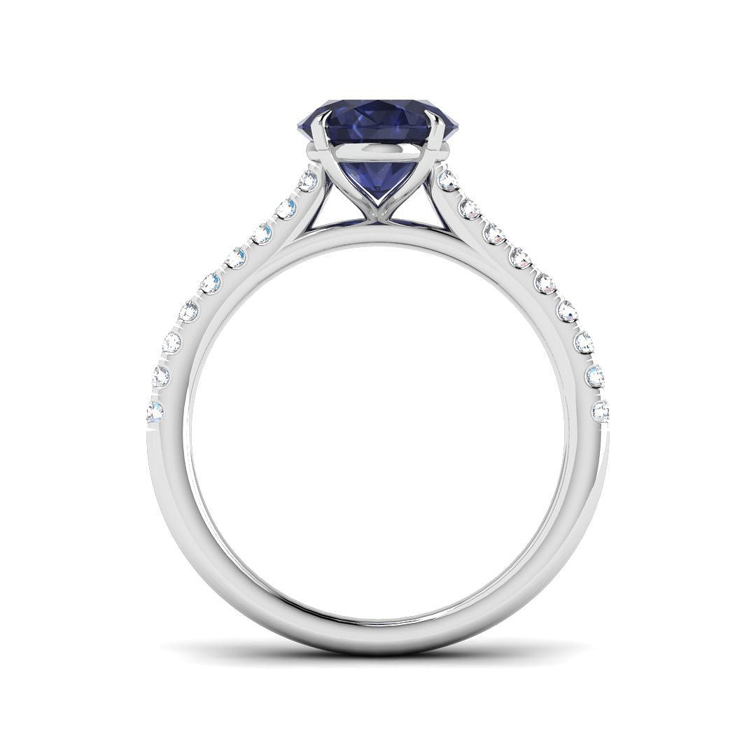 Oval Blue Sapphire and Diamond Engagement Ring 2.30ct 18k White Gold - All Diamond