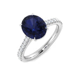 Oval Blue Sapphire and Diamond Engagement Ring 2.30ct Platinum - All Diamond