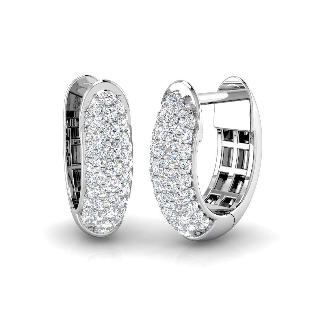 Pave Diamond Hoop Earrings 0.40ct G/SI Quality in 18k White Gold - All Diamond