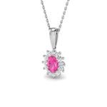 Pink Sapphire 0.70ct Oval with Diamond Cluster Pendant Necklace in 9k White Gold - All Diamond