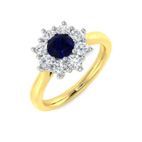 Round 0.60ct Blue Sapphire 0.60ct Diamond Cluster Ring 18k Yellow Gold - All Diamond