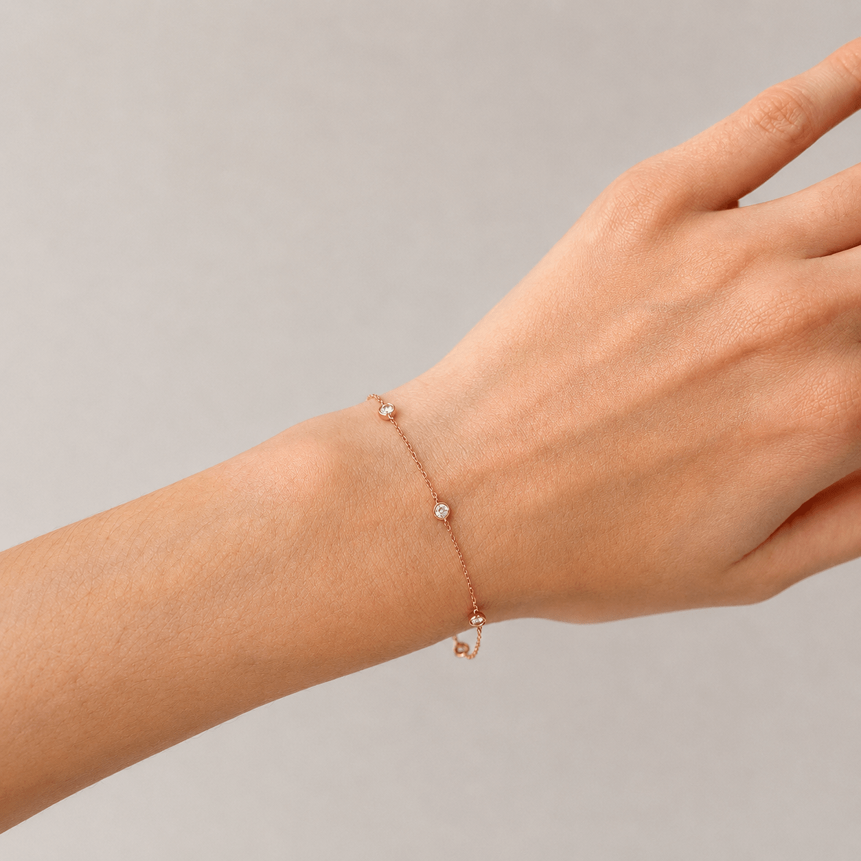 Round Diamond Chain Bracelet 0.40ct G/SI in 18k Rose Gold - All Diamond