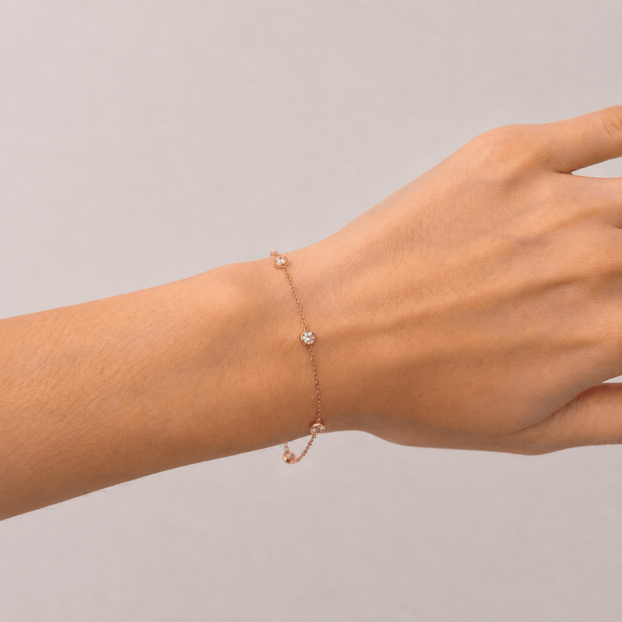 Round Diamond Chain Bracelet 0.75ct G/SI in 18k Rose Gold - All Diamond