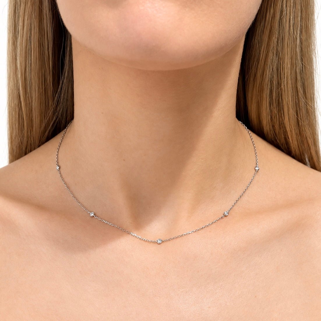 Round Diamond Chain Necklace 0.32ct G/SI 18k White Gold 16" - All Diamond