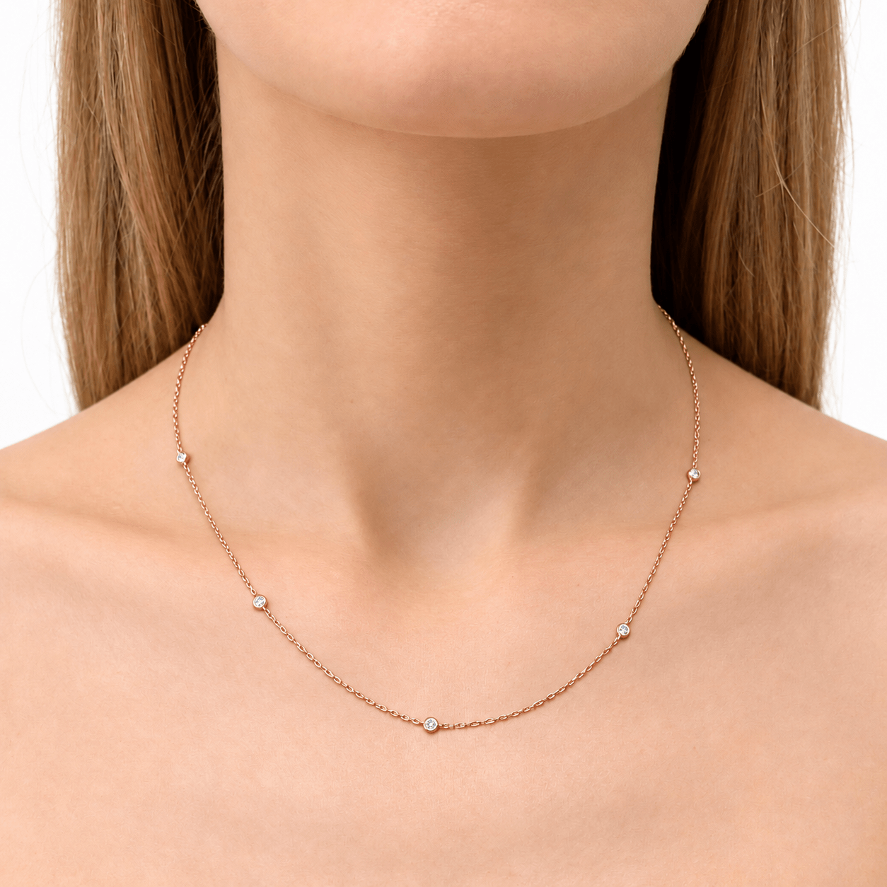 Round Diamond Chain Necklace 0.40ct G/SI 18k Rose Gold 18" - All Diamond