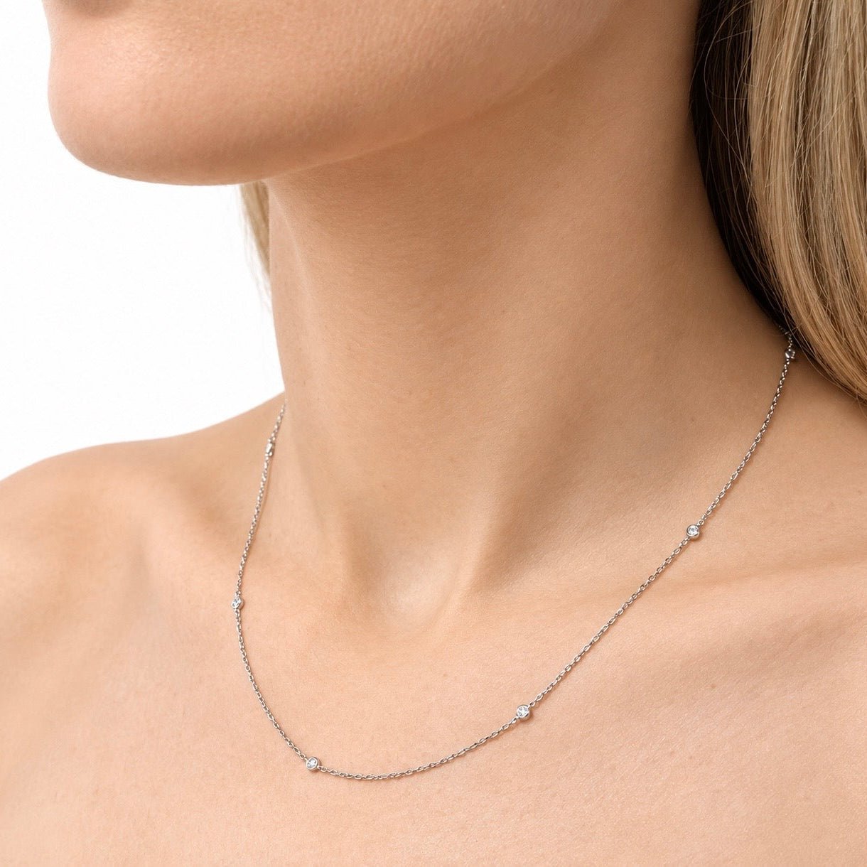 Round Diamond Chain Necklace 0.40ct G/SI 18k White Gold 18" - All Diamond