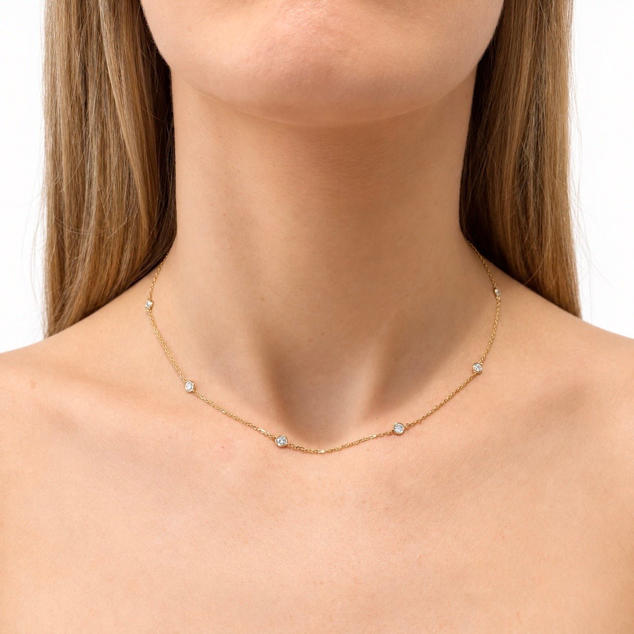 Round Diamond Chain Necklace 0.88ct G/SI 18k Yellow Gold 16" - All Diamond