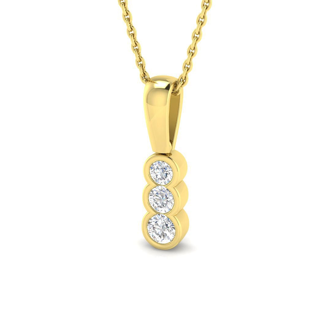 Rub Over Diamond Trilogy Pendant Necklace 0.30ct G/SI 9k Yellow Gold - All Diamond