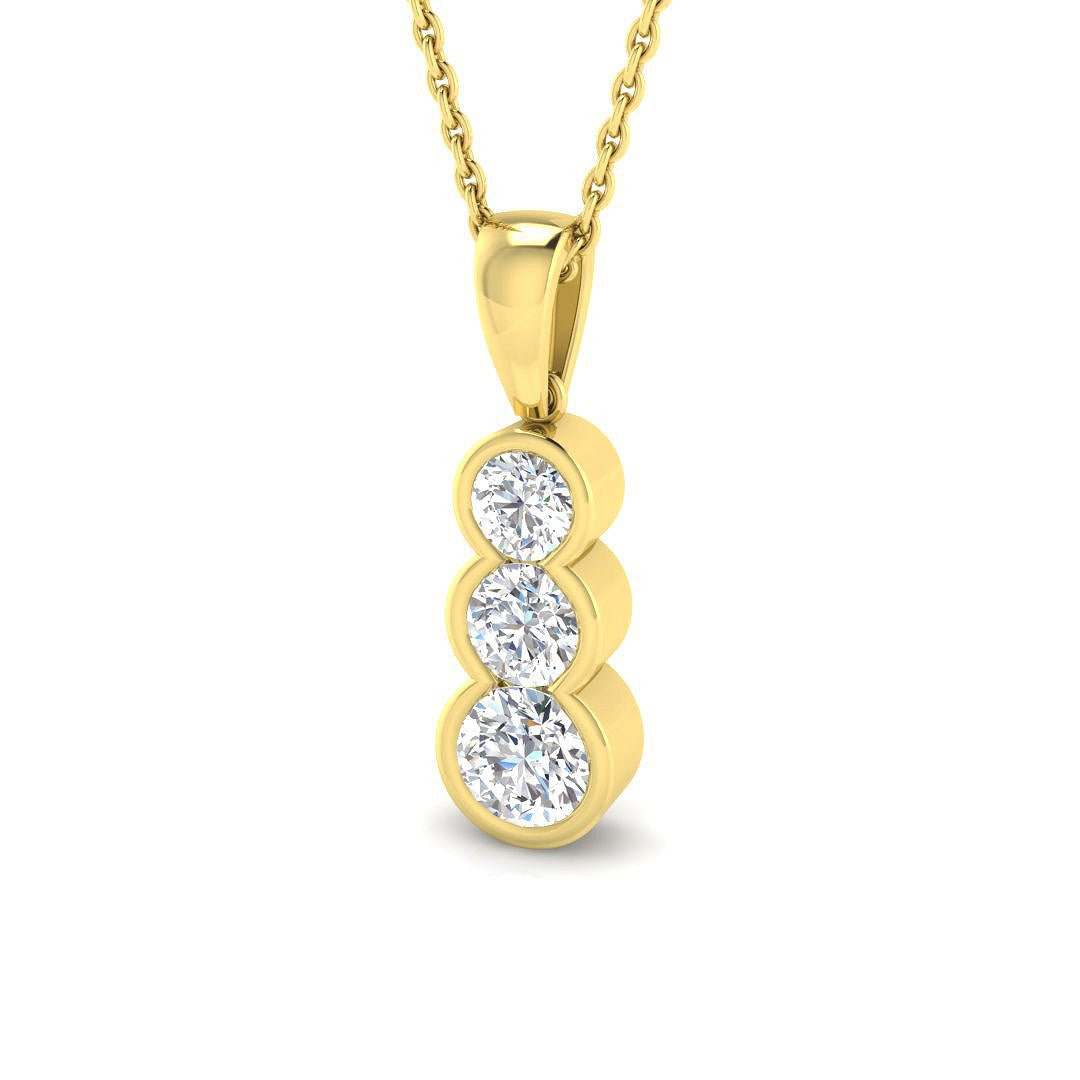 Rub Over Diamond Trilogy Pendant Necklace 0.55ct G/SI 9k Yellow Gold - All Diamond