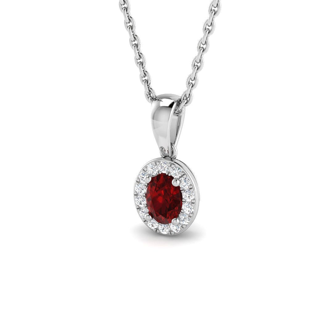 Ruby 0.25ct Oval with Diamond Pendant Necklace in 9k White Gold - All Diamond