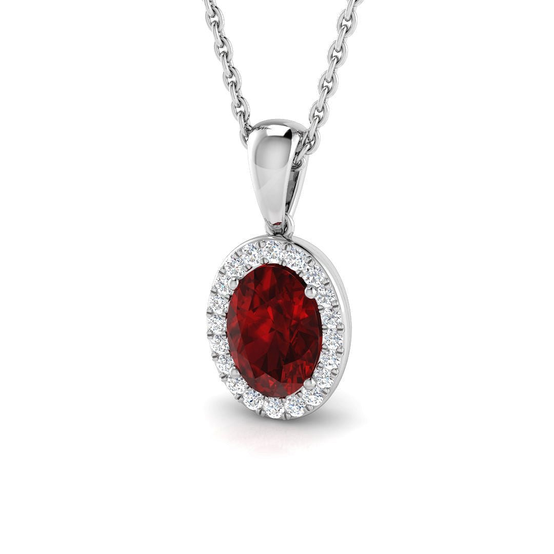 Ruby 1.00ct Oval with Diamond Pendant Necklace in 9k White Gold - All Diamond