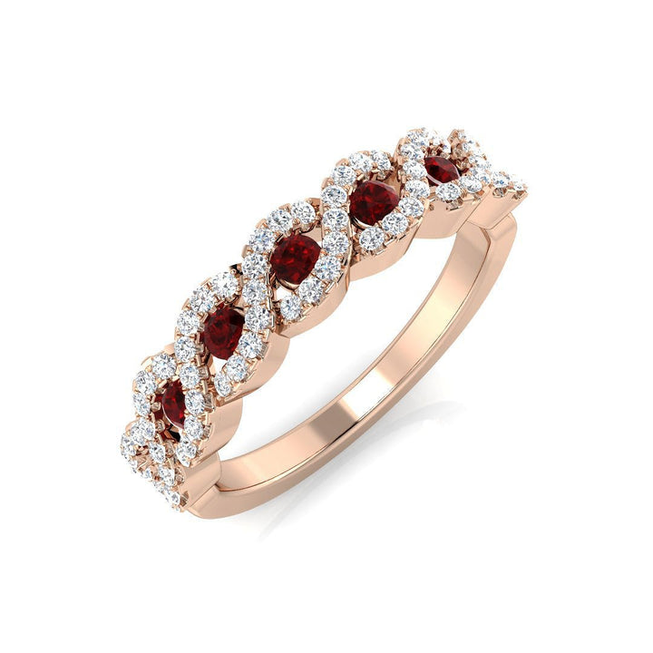 Anillo de cóctel con diamantes y rubíes de 0,60 quilates en oro rosado de 18 k