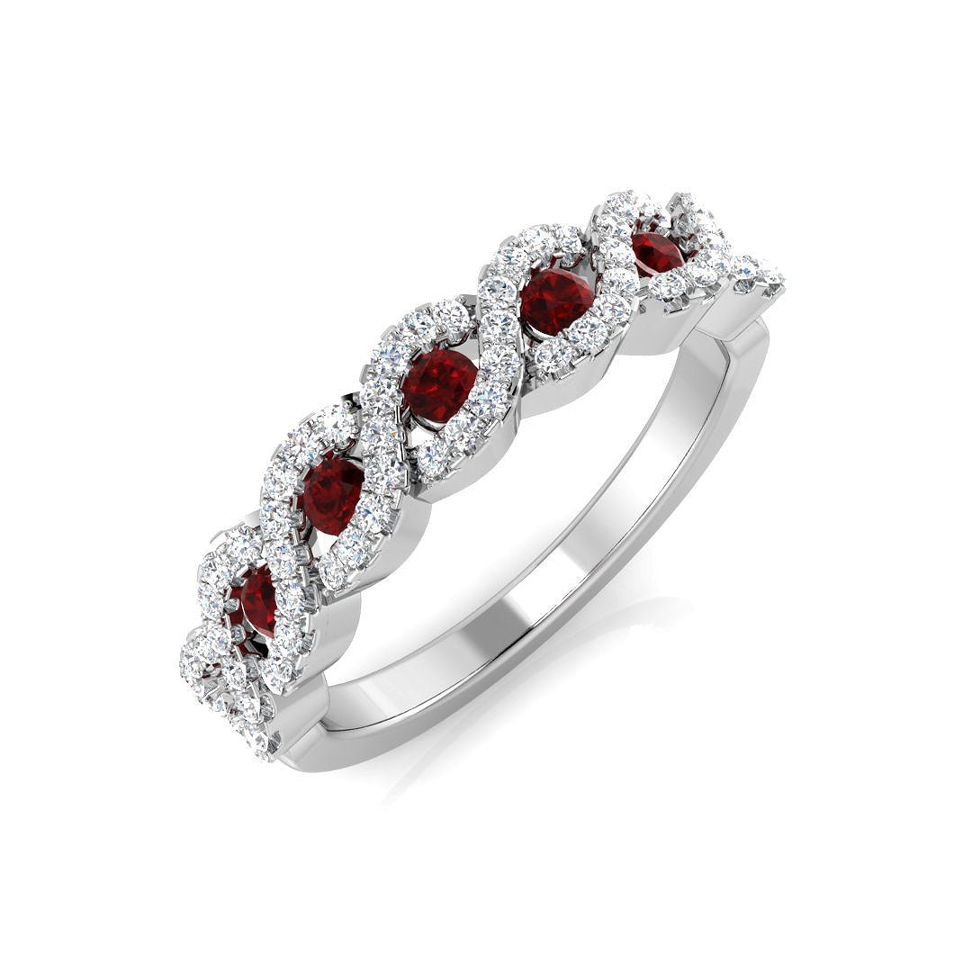 Ruby & Diamond 0.60ct Dress Cocktail Ring in 18k White Gold - All Diamond