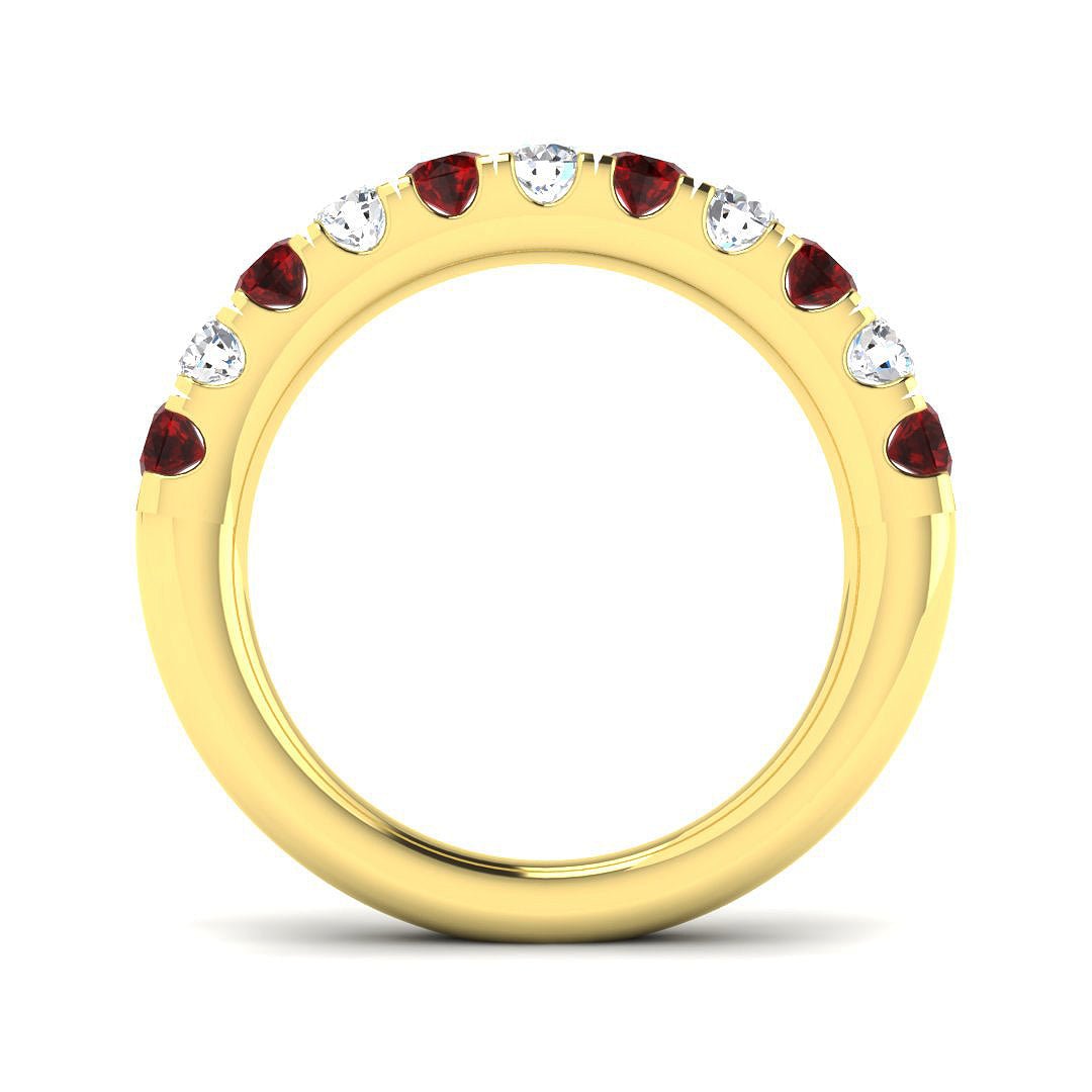Ruby & Diamond Half Eternity Ring 0.80ct in 18k Yellow Gold - All Diamond
