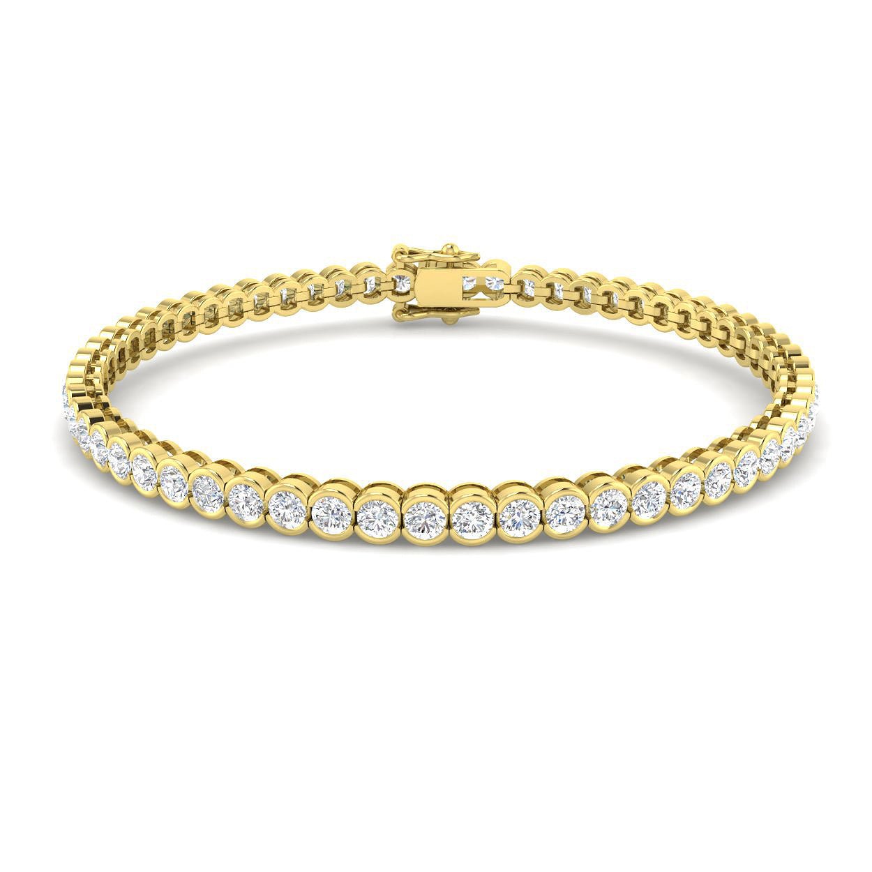 Semi Bezel Diamond Tennis Bracelet 6.14ct G/SI in 18k Yellow Gold - All Diamond