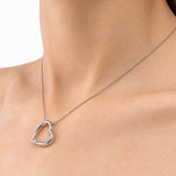 Slanted Heart Pendant 0.05ct Diamond 9K White Gold - All Diamond