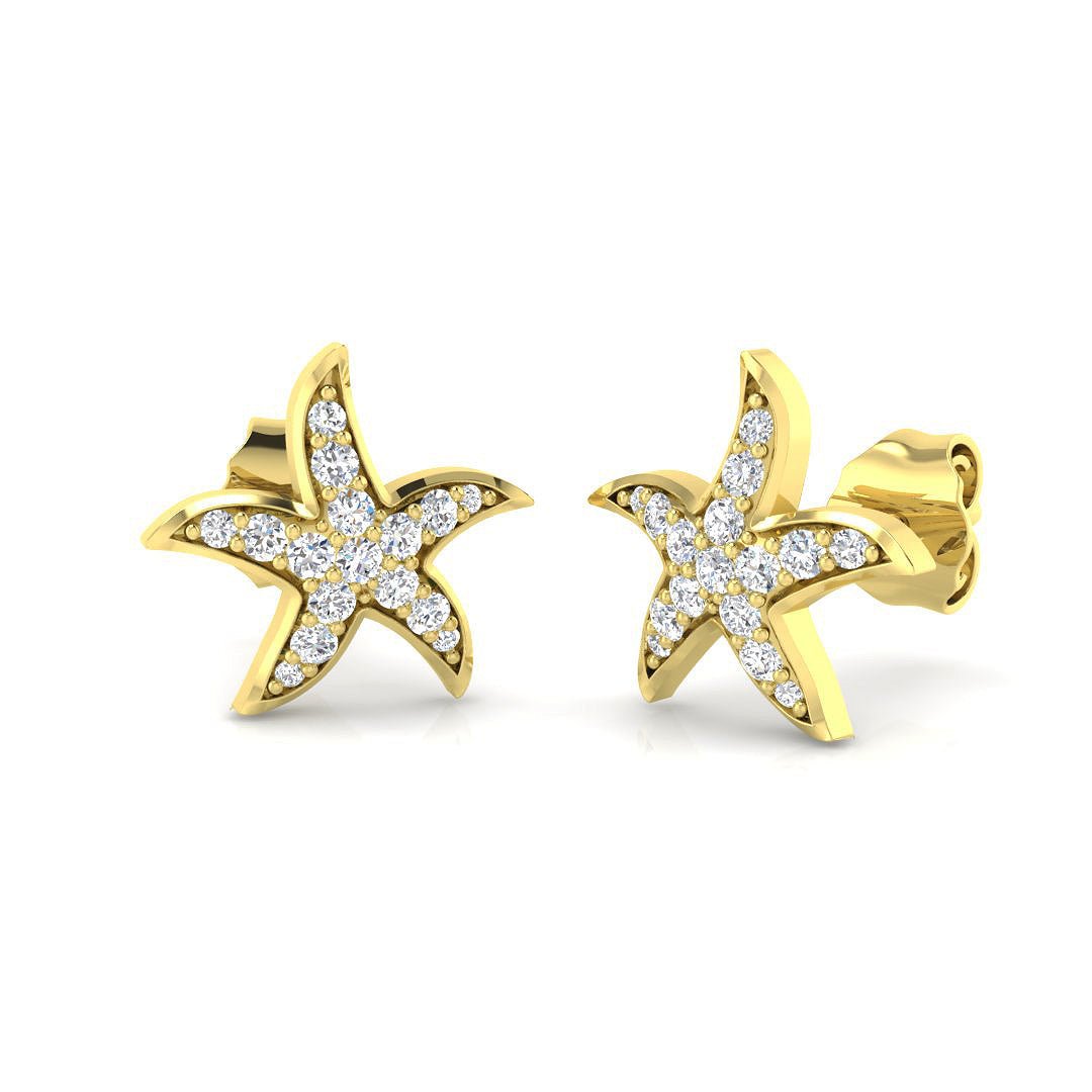 Starfish Diamond Earrings 0.18ct G/SI Quality 18k Yellow Gold 9.3mm - All Diamond