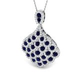Vintage 2.60ct Blue Sapphire & 0.90ct Diamond Drop Necklace 9k White Gold - All Diamond