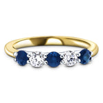 0.25ct Blue Sapphire 0.12ct Diamond Five Stone Ring 18k Yellow Gold - All Diamond